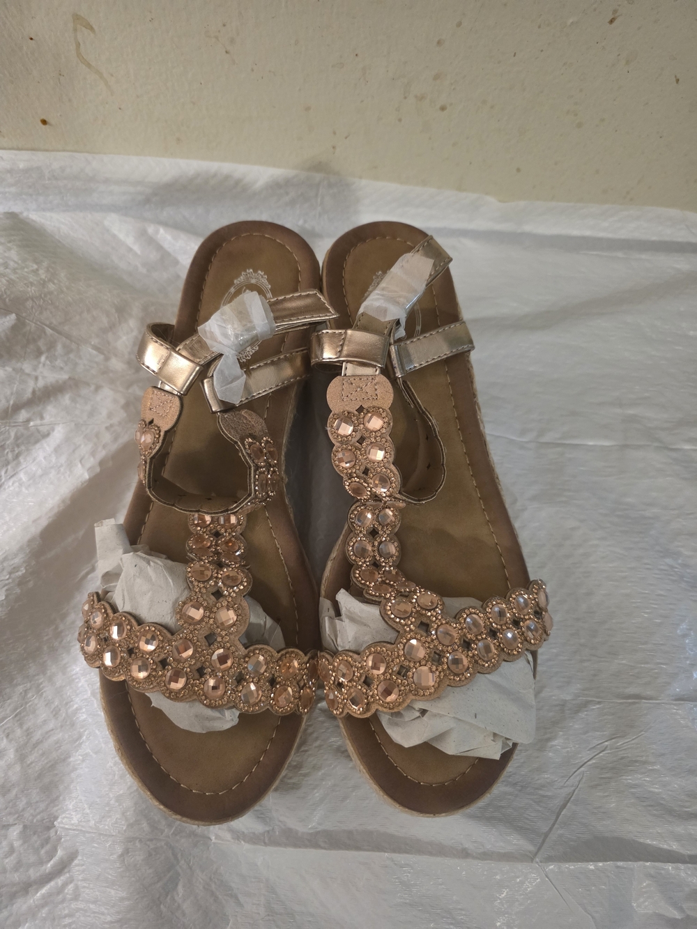 Italian Shoemakers Rose Gold Beaded T-Strap Sandals